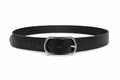 HIFS CUIR Classic Full-Grain Leather Belt Fastened Front View with Silver Oval Buckle on White Background
