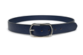HIFS CUIR Sapphire Navy Pebbled-Grain Leather Belt Fastened Front View with Silver Oval Buckle on White Background