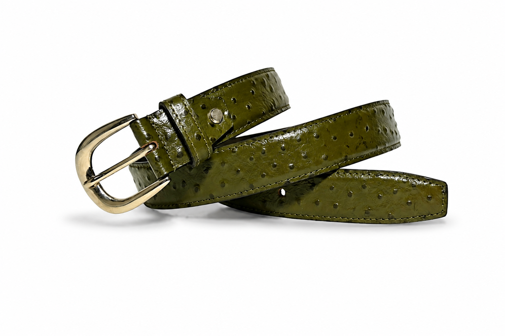 Olivewood Ostrich-Textured Leather Belt