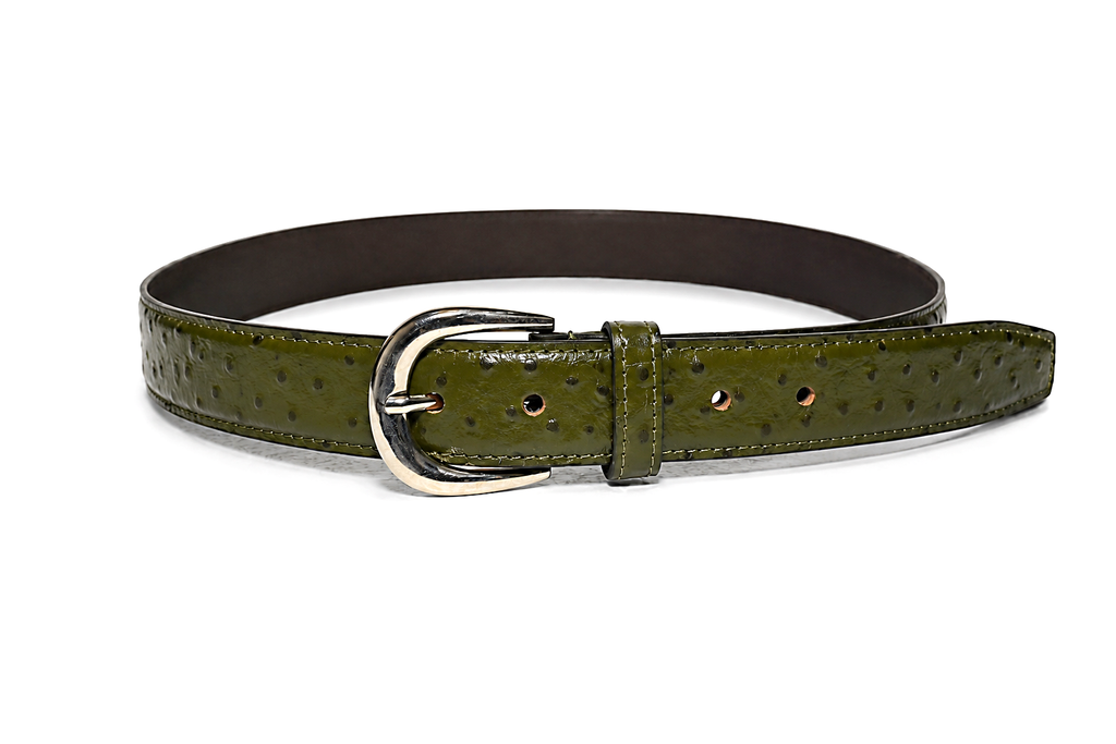 Olivewood Ostrich-Textured Leather Belt
