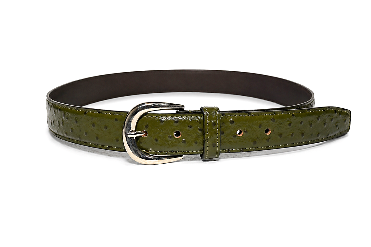 Olivewood Ostrich-Textured Leather Belt