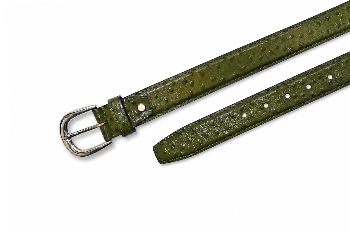 Olivewood Ostrich-Textured Leather Belt