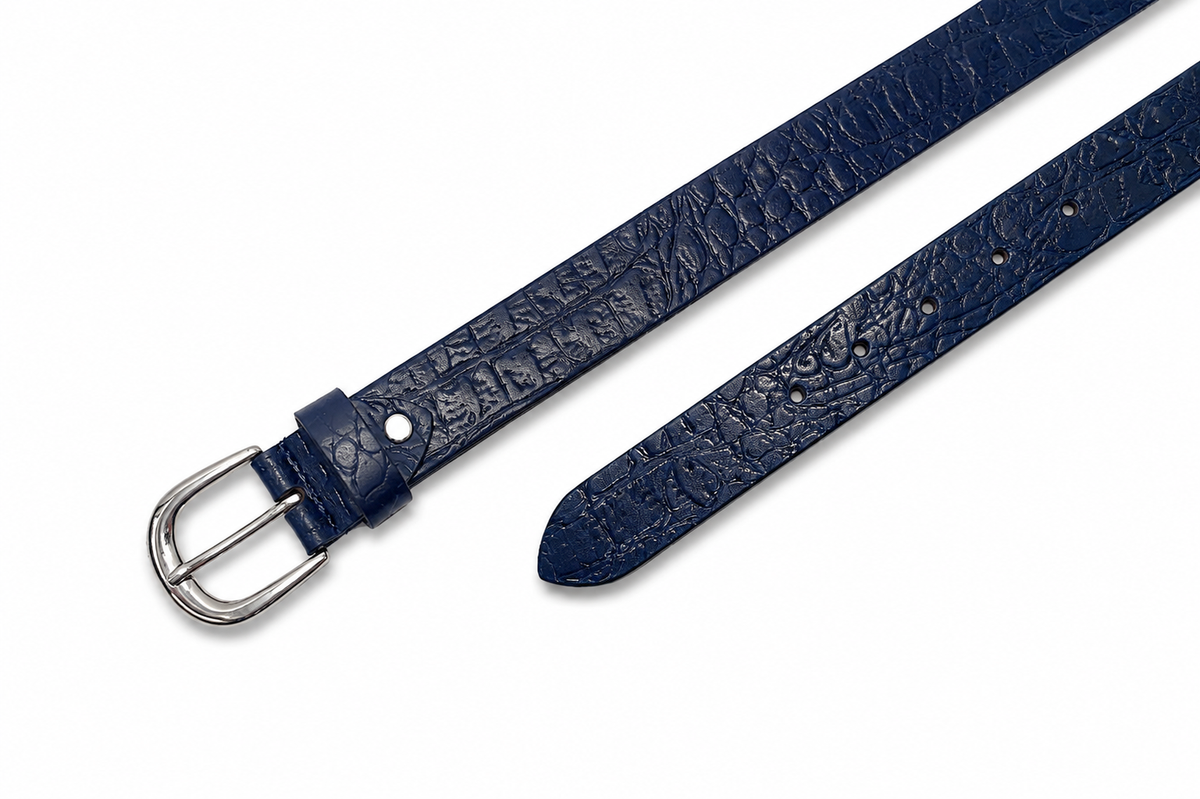 Azure Croco-Embossed Leather Belt