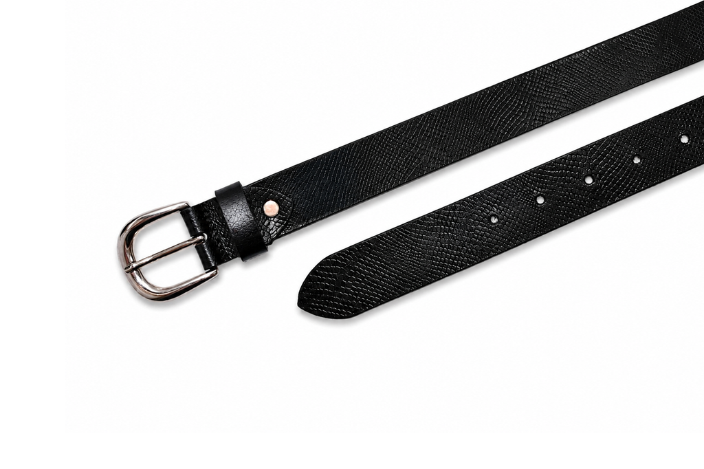 Serpentine Black Snake-Embossed Leather Belt