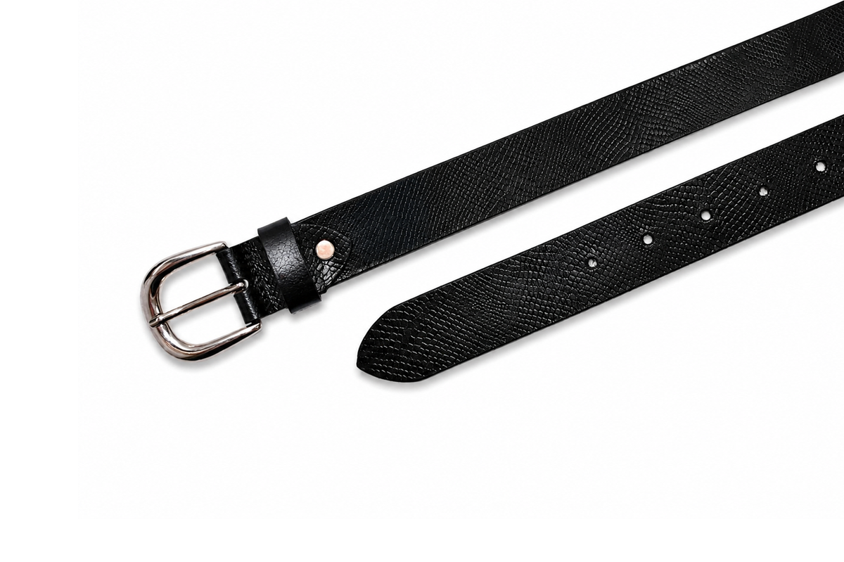 Serpentine Black Snake-Embossed Leather Belt