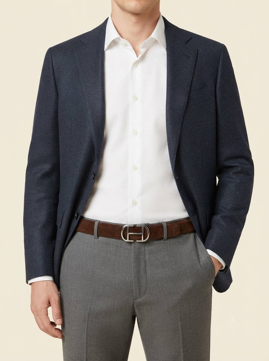 Heritage Brown Suede Leather Belt with 'H' Buckle