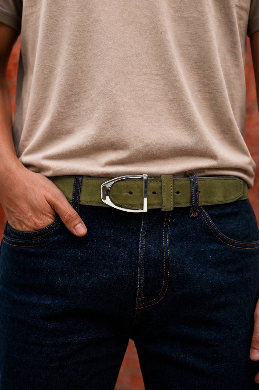 Mosswood Olive Suede Leather Belt