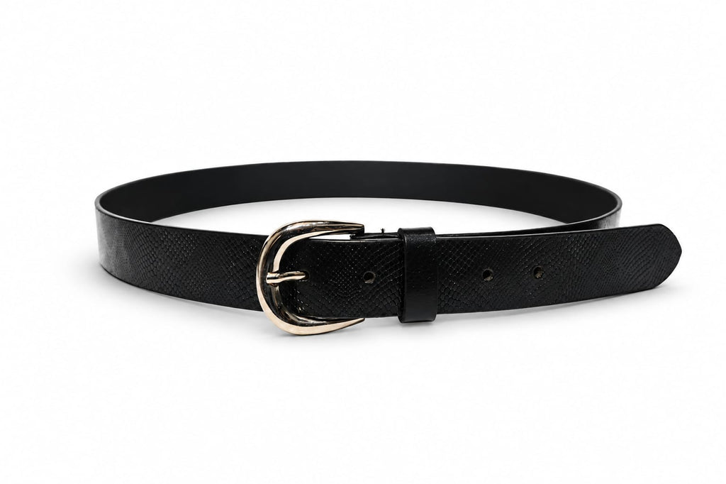 Serpentine Black Snake-Embossed Leather Belt