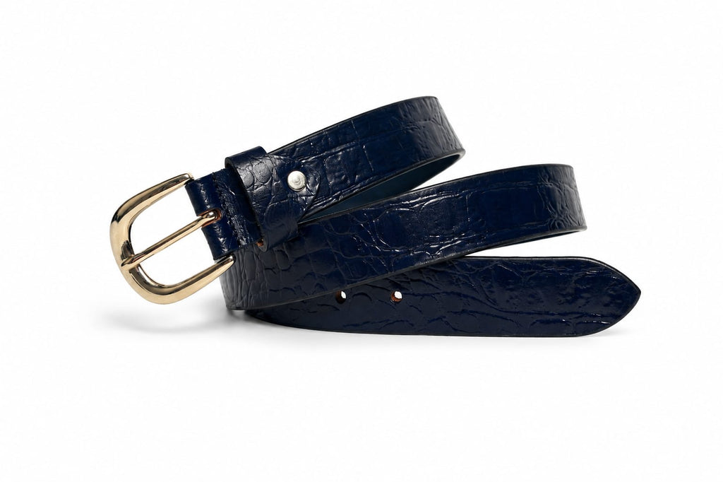 Azure Croco-Embossed Leather Belt