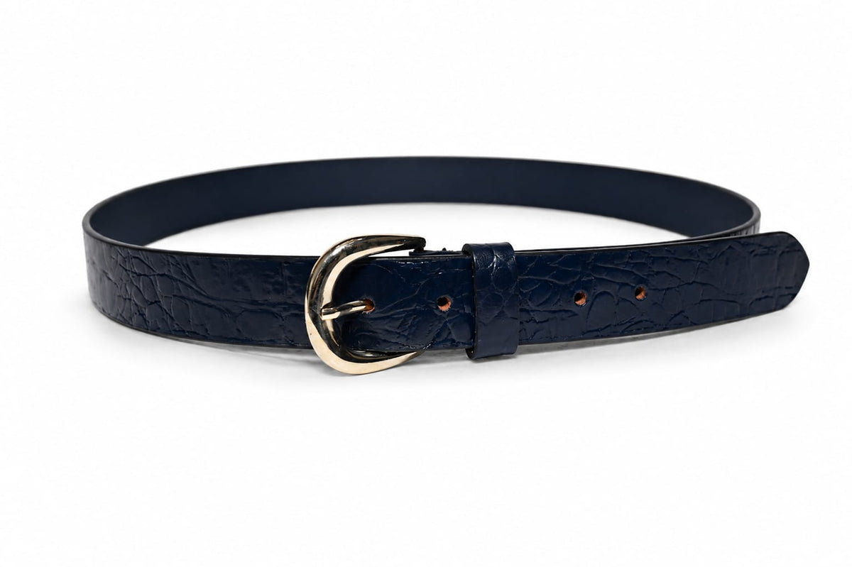 Azure Croco-Embossed Leather Belt