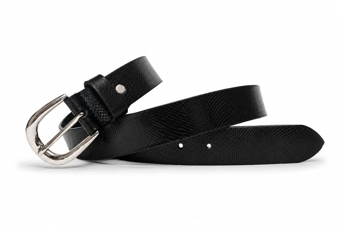Serpentine Black Snake-Embossed Leather Belt