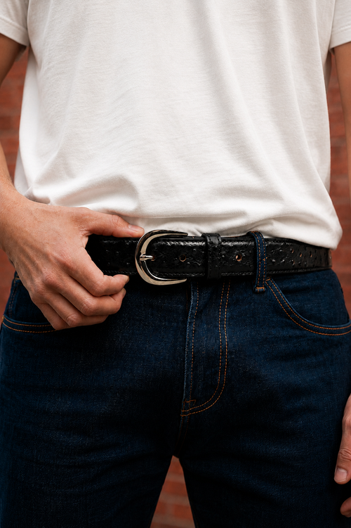 Blackwood Ostrich-Textured Leather Belt