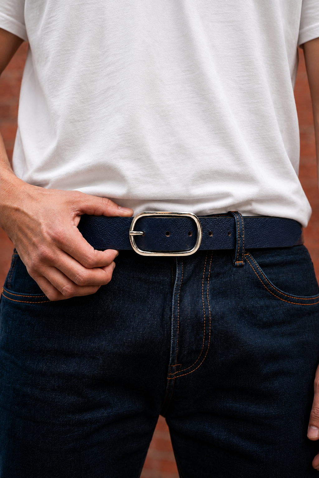 Sapphire Navy Pebbled-Grain Leather Belt