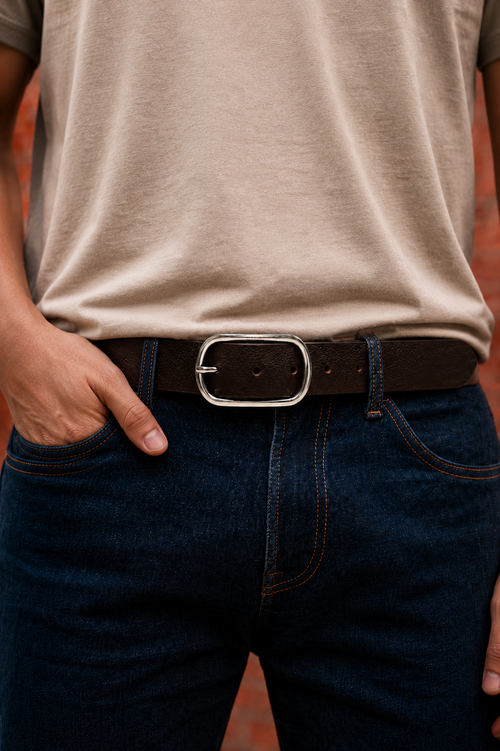 Chestnut Pebbled-Grain Leather Belt