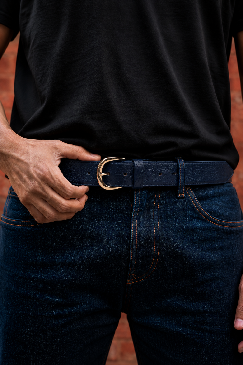 Azure Croco-Embossed Leather Belt